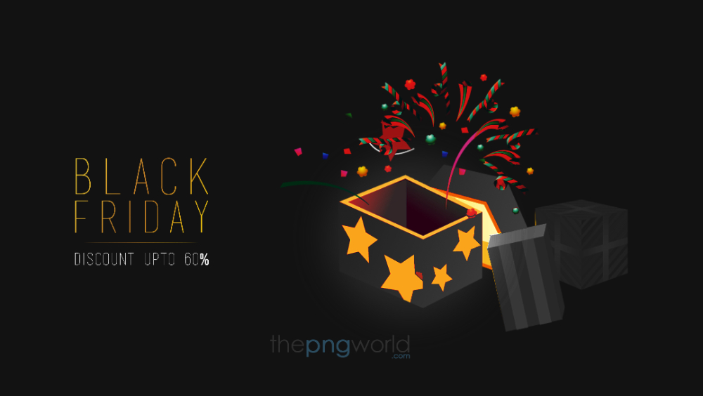 Black Friday Sale Banner with Black Gift Box PSD black friday,friday,shopping,festival,stores,vector,illustration,gift,box,3d,xmas background,christmas,sale,psd,discount